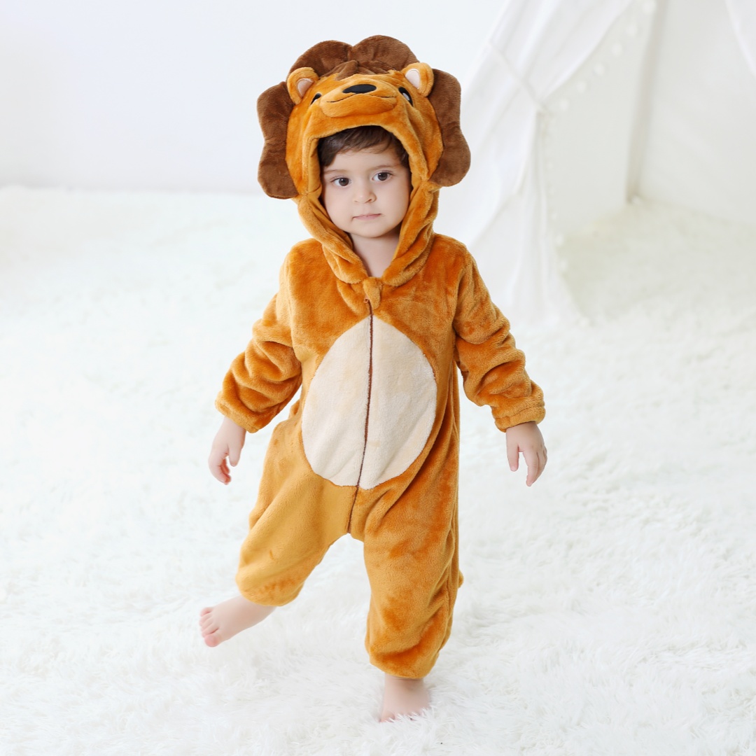 Cotton Baby Onesies Zipper - الوليد الطفل لطيف الأسد الحيوان الكرتون
