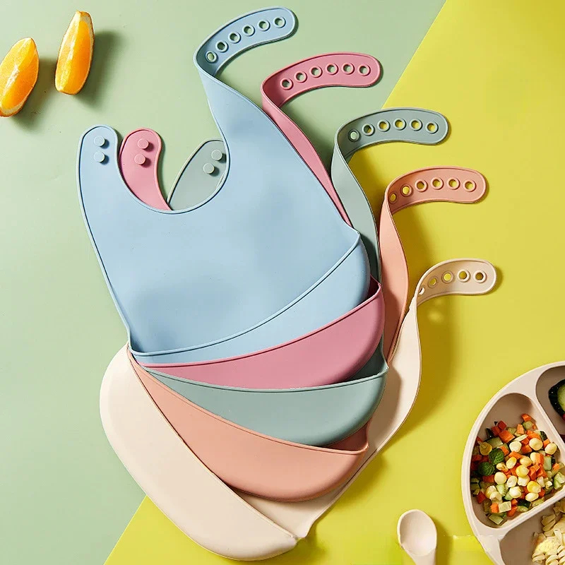 Waterproof Baby Bibs Silicone - 1/2 قطعة مريلة أطفال قابلة للتعديل