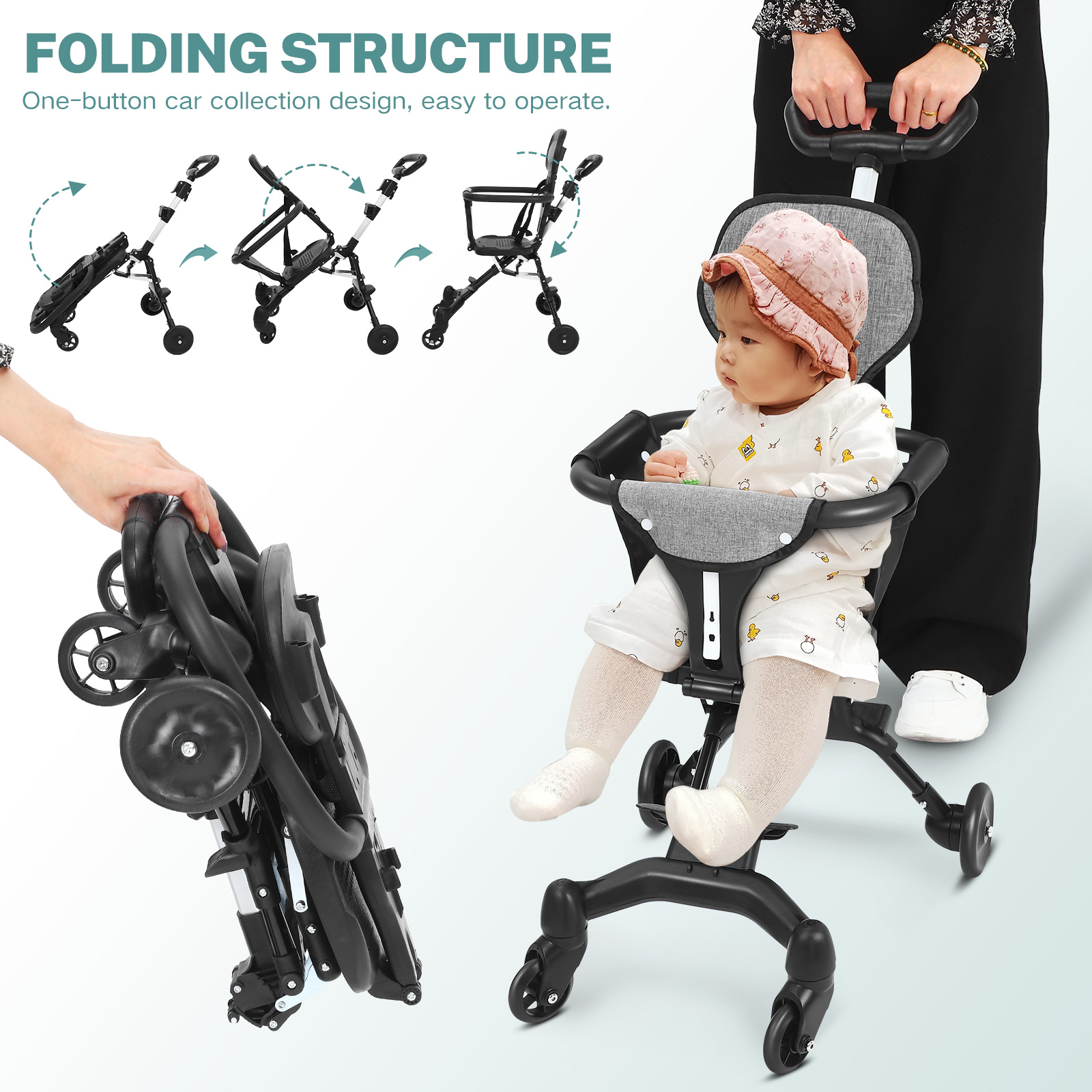 Lightweight Foldable Baby Stroller Compact - مقعد صغير الحجم وخفيف الوزن وقابل