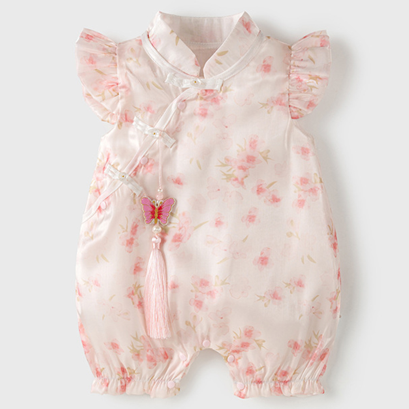 Newborn Baby Girl Romper Floral - رومبير قطني بدون أكمام للفتيات حديثي