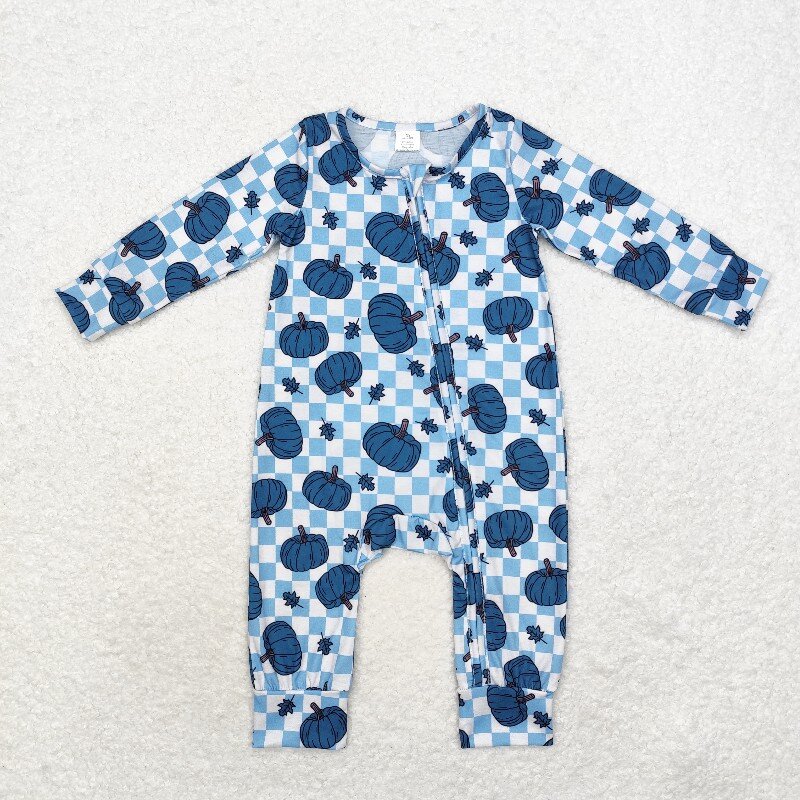 Cotton Baby Onesies Zipper - 8.21 الخيزران يطير الأزرق اليقطين ورقة