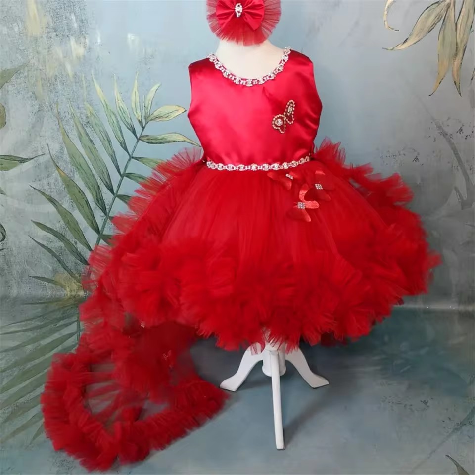 فساتين فتاة الزهور الحمراء الم - مراجعة Toddler Girl Tulle Party Dress وسعره