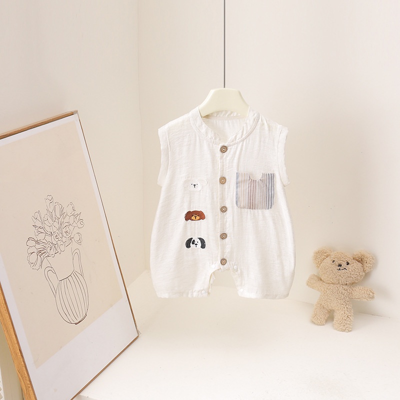 رومبير أطفال صيفي 2026 بطبعة د - مراجعة Baby Summer Linen Sleeveless Jumpsuit وسعره