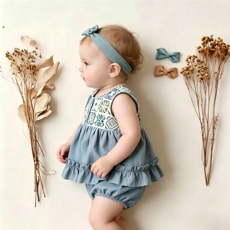 طقم رومبير قطني كتان عصري للأط - مراجعة Baby Summer Linen Sleeveless Jumpsuit وسعره