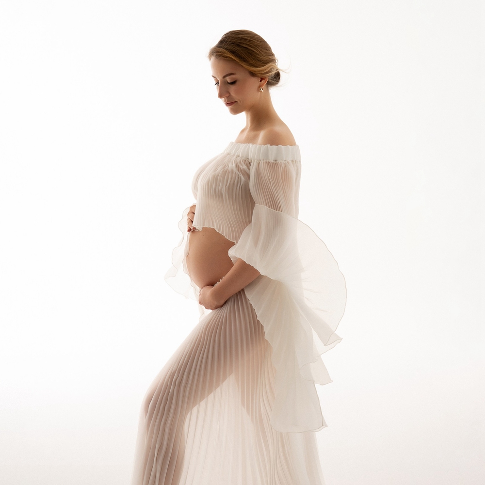 فساتين تصوير للحوامل مطوية بيض - مراجعة Maternity Wear وسعره